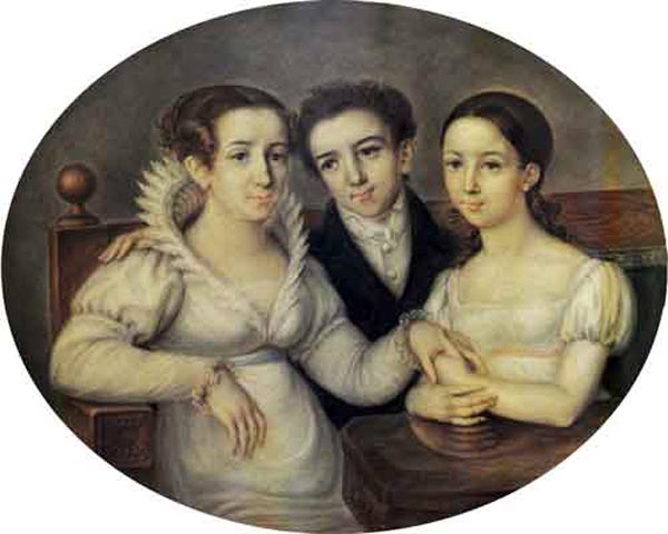 Михаил Глинка в детстве с мамой и сестрой